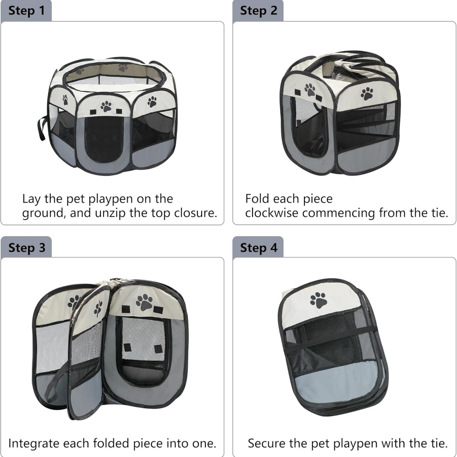 Portable Pet Playpen Dog Puppy Exercise Pen Foldable Indoor Outdoor w/ Mesh