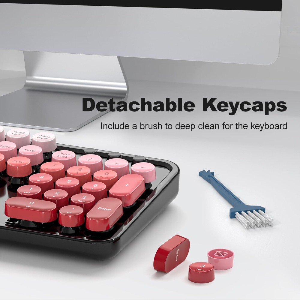 Wireless Keyboard Mouse Combo 2.4GHz Retro Typewriter Black Red Gradient