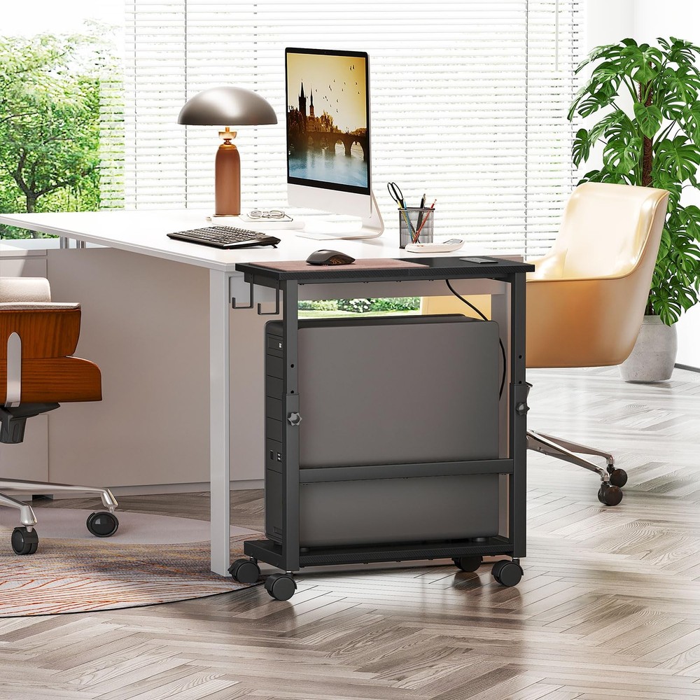 Snughome Computer Tower Stand with Charge Station 25-32.1" Height Adjustable PC