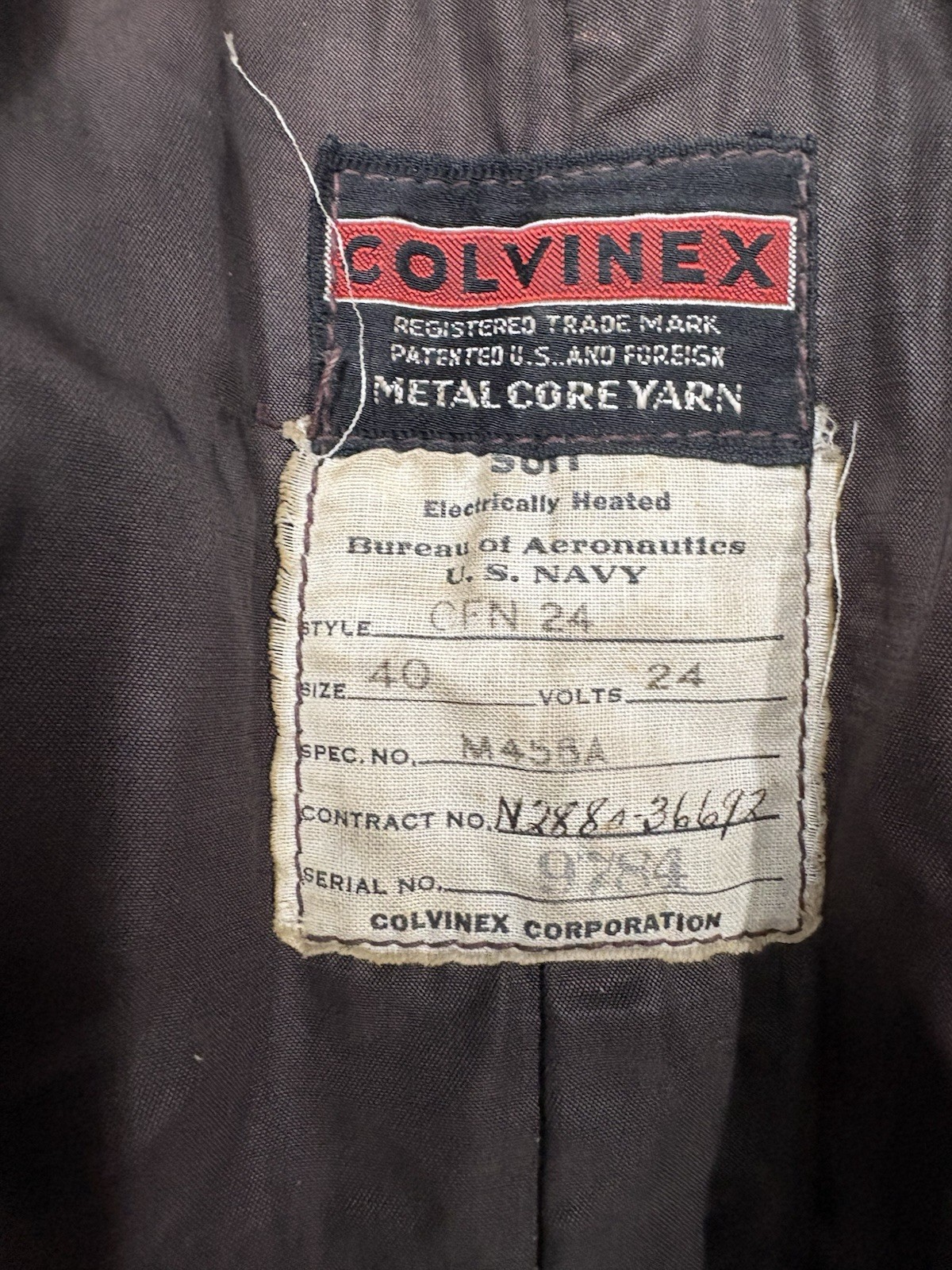 WWII US Navy Colvinex CFN-24 Leather Electrically Heated Flight Suit Size 40