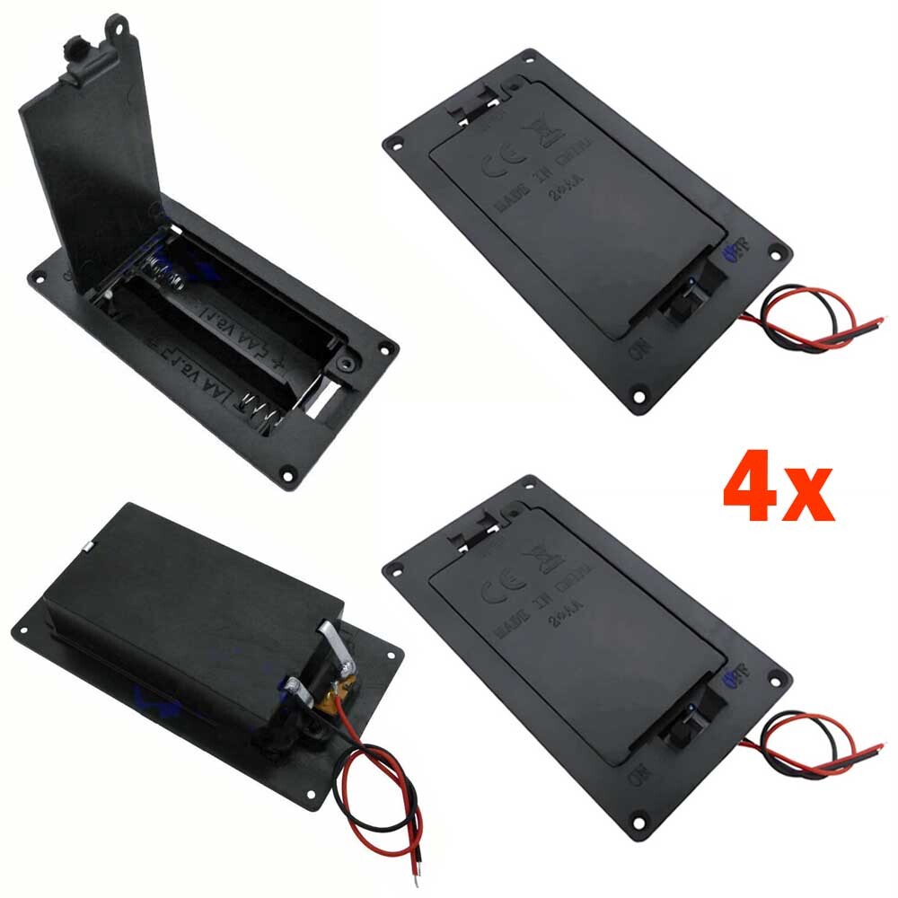 4Pcs Twin/2X/Two AA Panel Mount Battery Holder Case Box 3V W/Power Switch & Wire