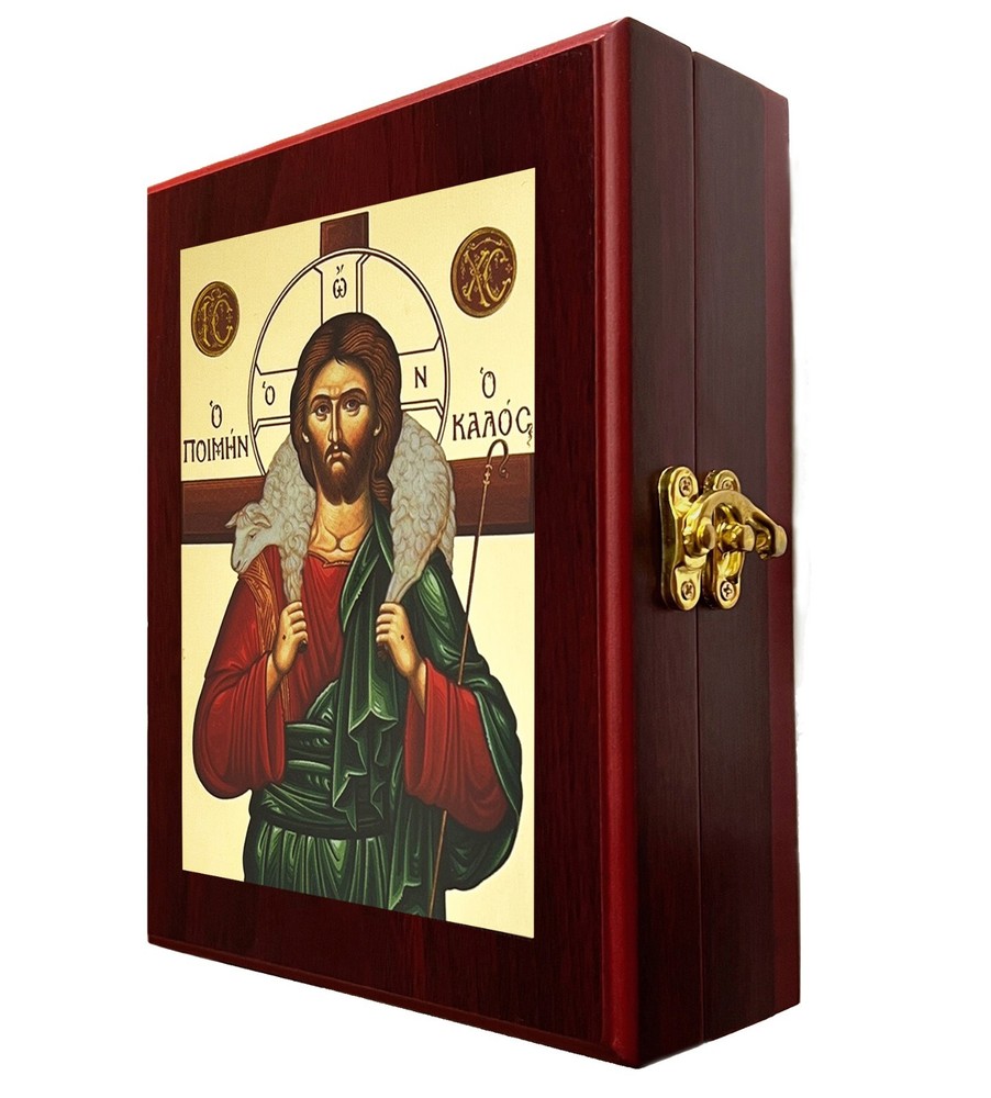Christ Good Shepherd Gilded Greek Icon WALL Or TABLE Box Religious gift