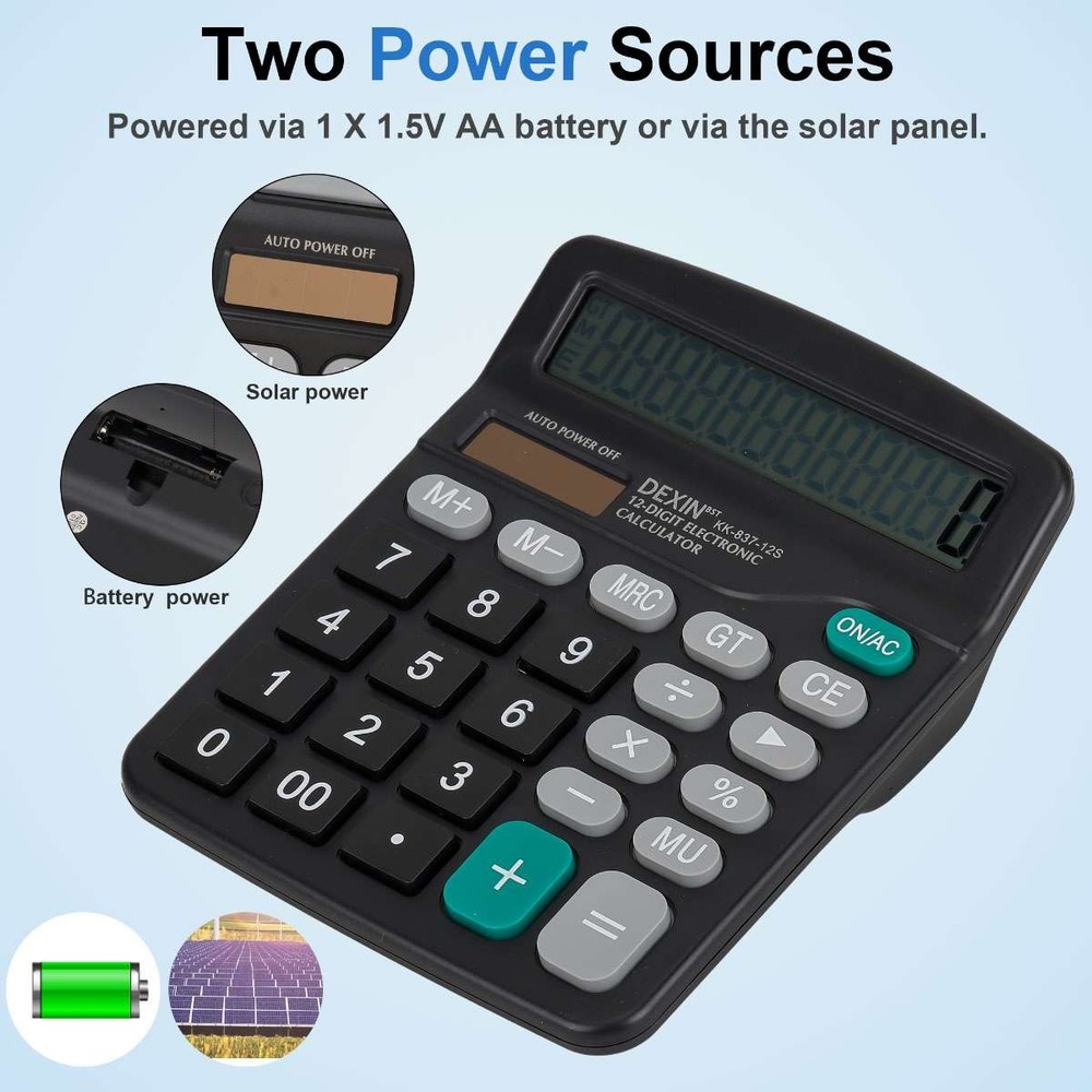Desktop Calculator 12 Digit Display Battery Solar Basic Big Button Business Home
