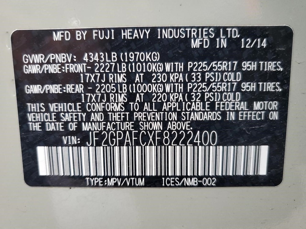 2013 2014 2015 SUBARU XV CROSST Jack