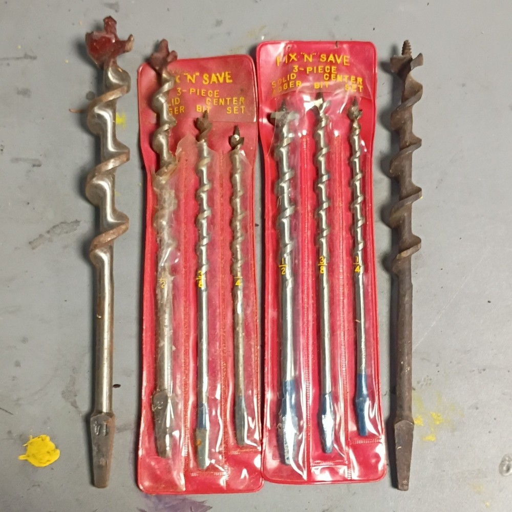 Fix 'N' Save Hand Brace Drill with 3-Piece Solid Center Auger Bit Sets