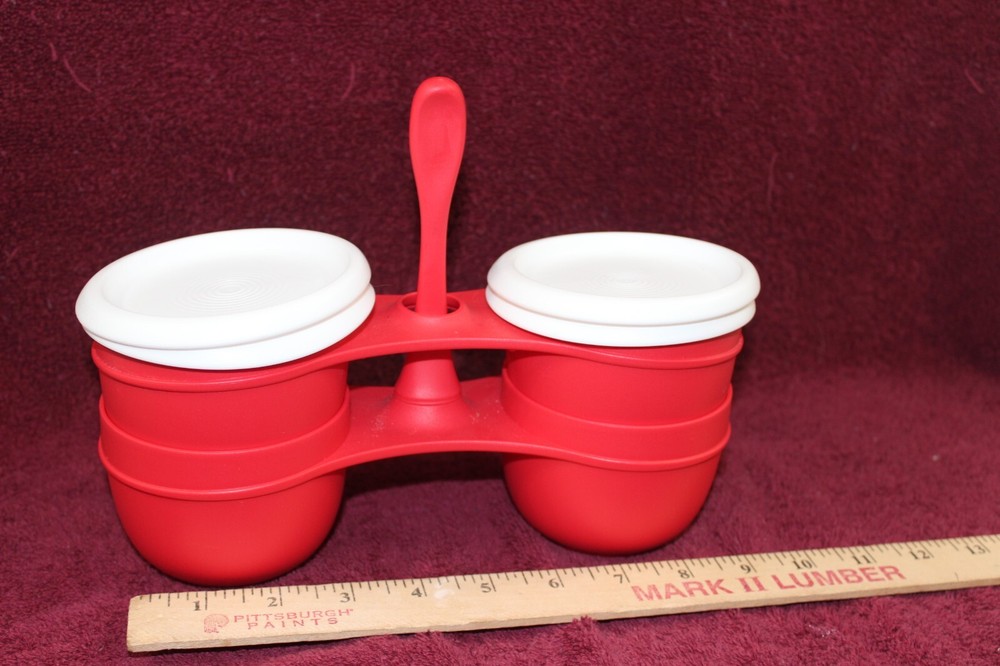 Tupperware Condiment Caddy Red with White Lids