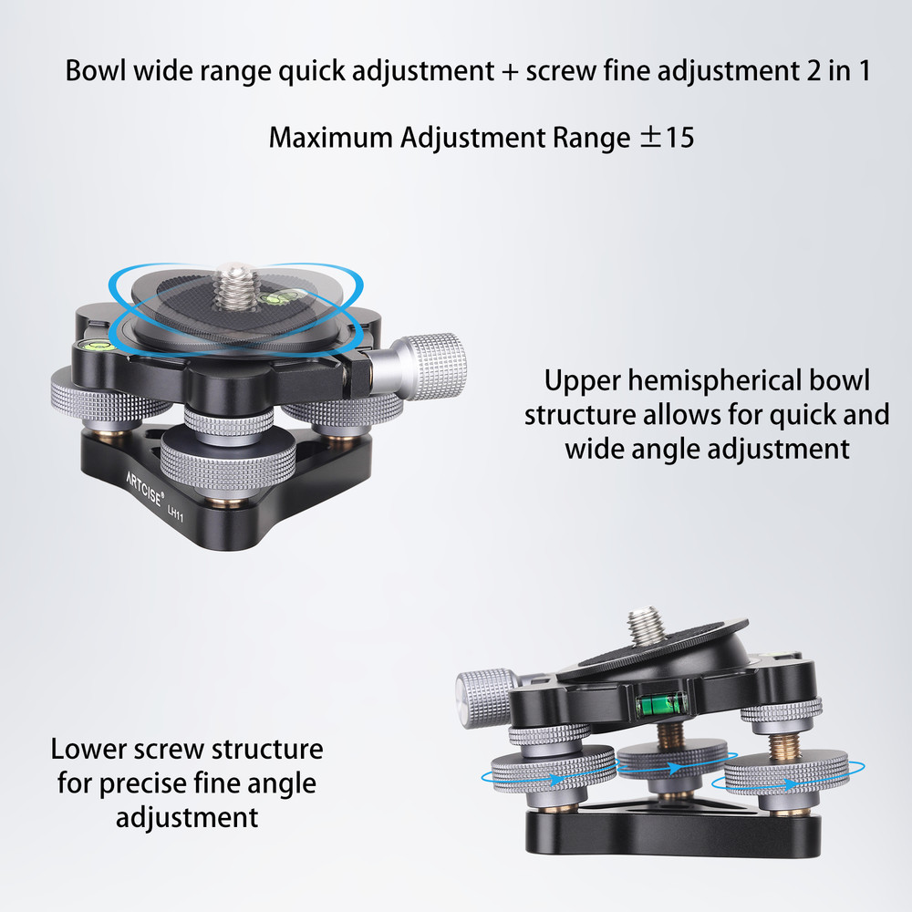 85MM Tripod Leveling Base Camera Leveler Adjusting Tripod Head -15°/+15° Tilt