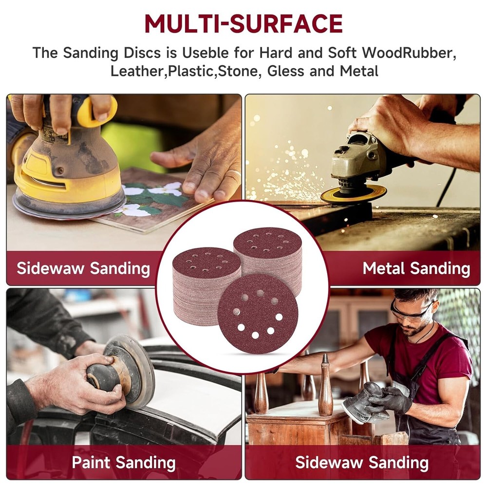 8-Hole 5" 400 Grit Sanding Discs - 100 Pack Hook & Loop for Clean Workspaces