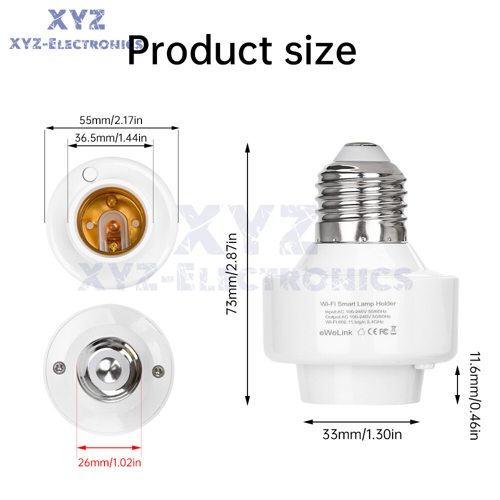 Smart WiFi Bulb Socket E26 E27 Light Bulb Adapter EWeLink Alexa Google Control