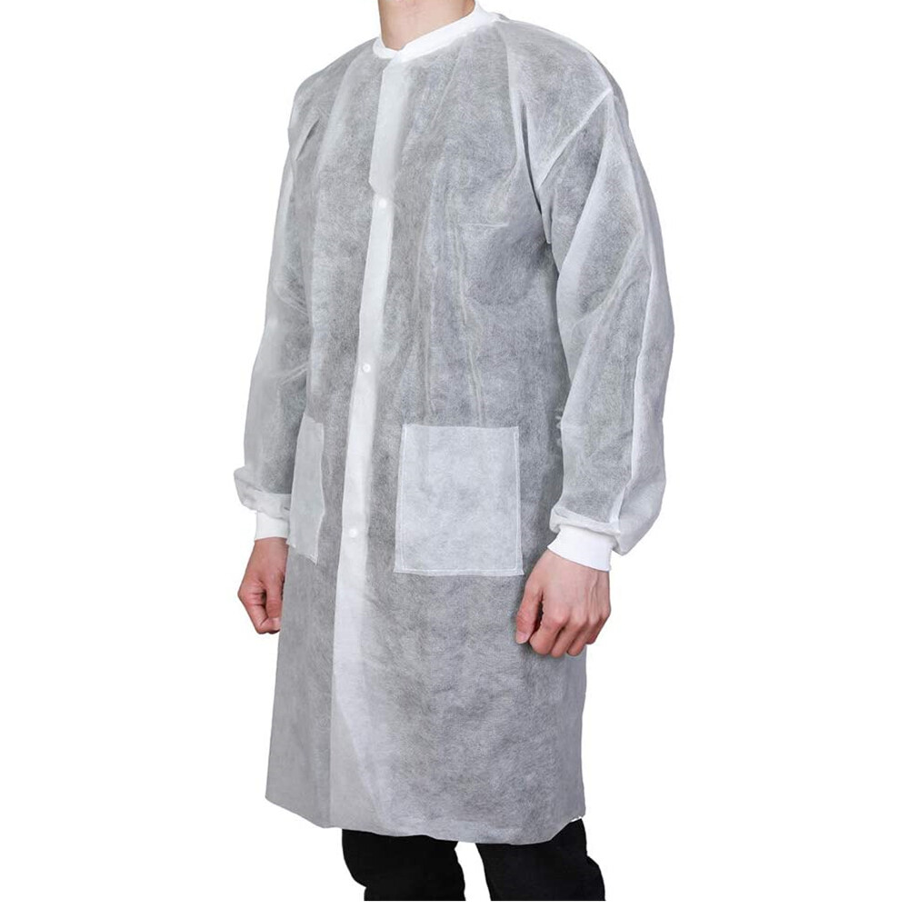 Case of 50 Medical Disposable Lab Coats Gowns 35GSM Knitted Cuffs and Collar