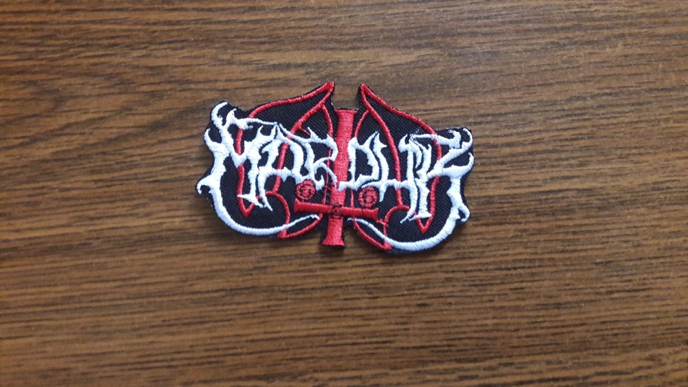 MARDUK,IRON ON WHITE AND RED EMBROIDERED PATCH