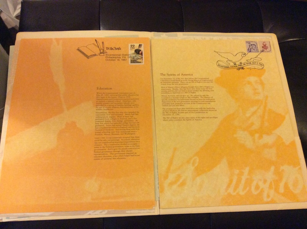 1987 We The People 8.5 X 11 poster pages with Philadelphia pictorial cancels