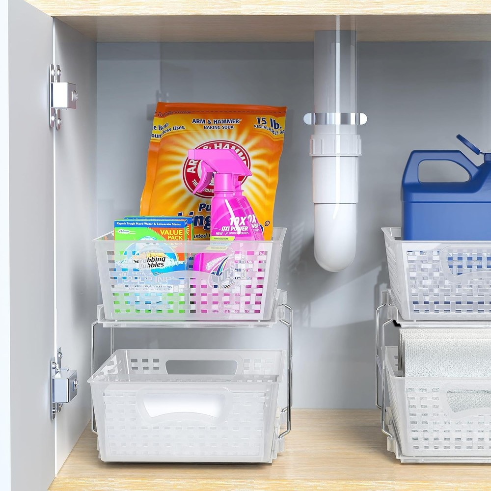 Simple Houseware 2 Tier Bathroom Organizer Tray Pull-Out Sliding Clear