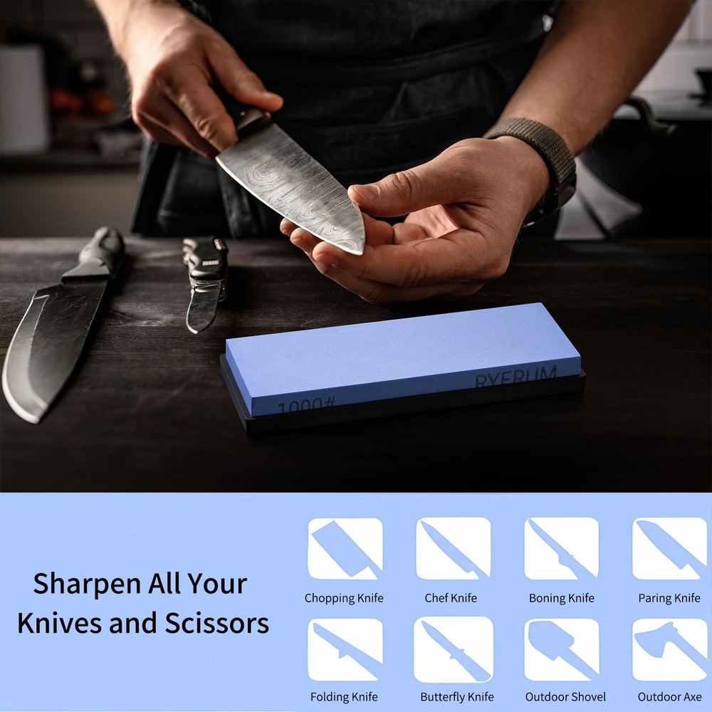 Sharpening Stone 1000 Grit Single Sided Whetstone with Non-Slip Rubber Base