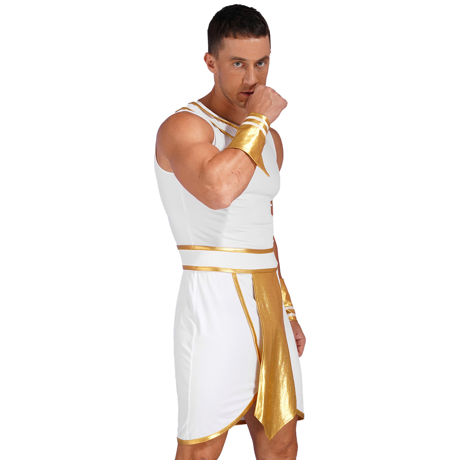 Mens Egyptian Costume Adult Set Toga Outfit Performance With Cuffs Round Neck