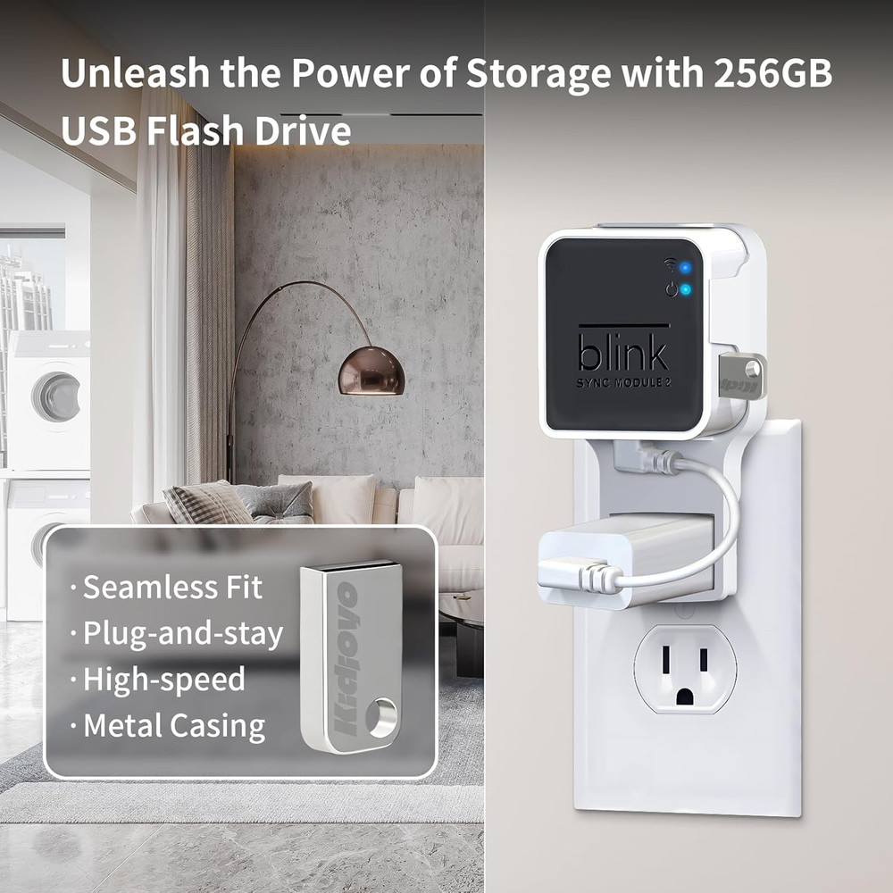 256GB USB Flash Drive & Wall Mount for Sync Module 2 with Short Cable (1 Pack)