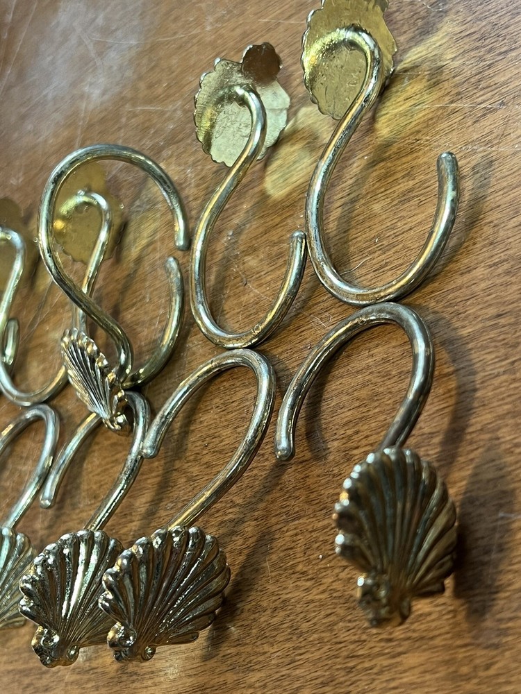 Vintage Shenter Solid Brass Towel Loops TP Bracket Shower Curtain Hooks Seashell