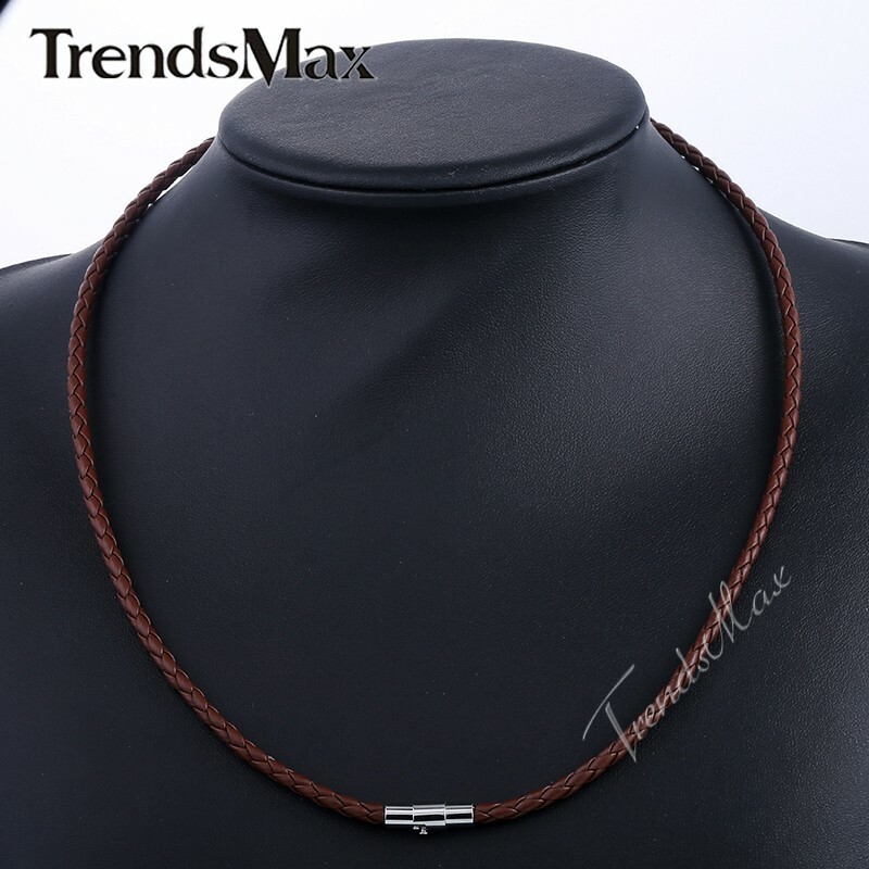 4/6/8MM Brown Braided Cord Rope Man-made Leather Necklace Gift w/ Magnetic Clasp