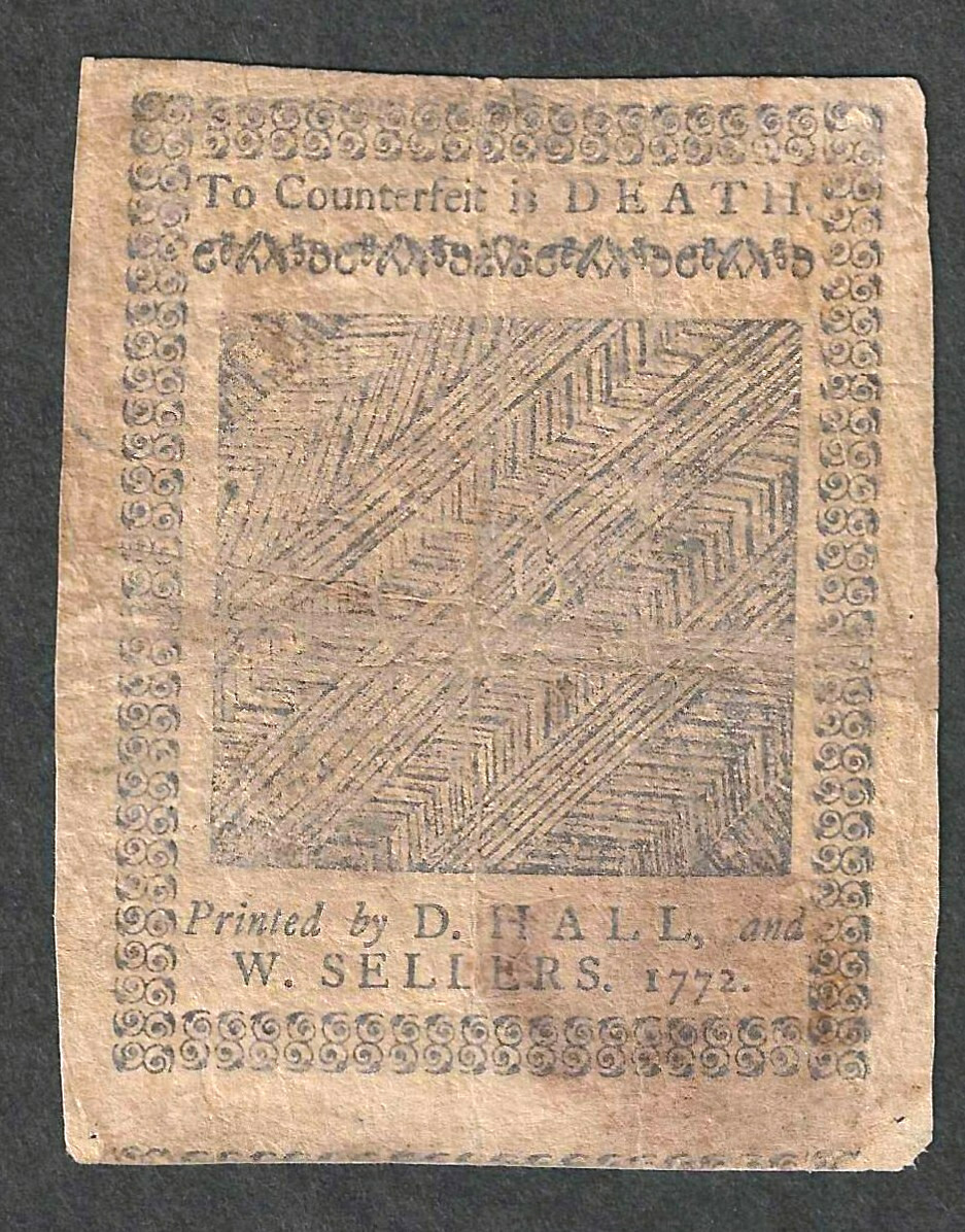 1772 PENNSYLVANIA COLONIAL 2 SHILLINGS 6 PENCE CURRENCY (1/2 CROWN) ~ FR PA-157