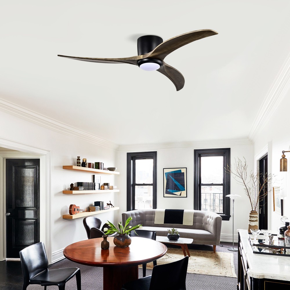 52" Flush Mount Ceiling Fan with Light Remote, Quiet DC Motor, Reversible