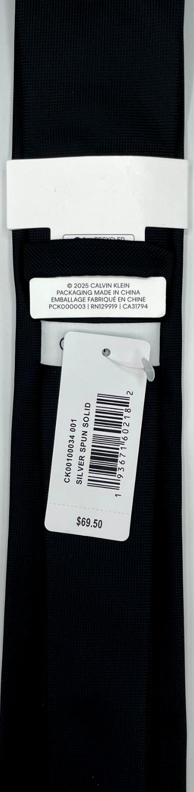 Calvin Klein Men's Polyester Tie ~ Black ~ Silver Spun Solid ~ NEW MSRP: $69.50