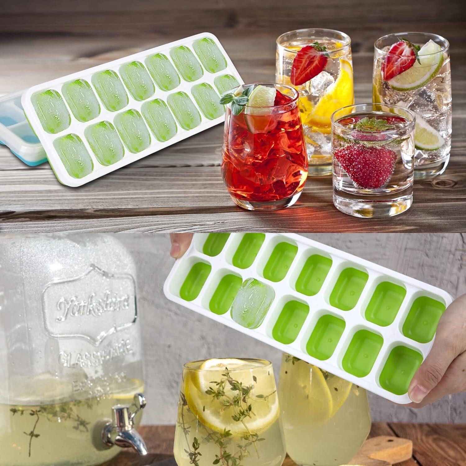 Ice Cube Tray, 4 Pack Silicone Ice Tray, 14 Ice Cube Molds with Lids, Stackable