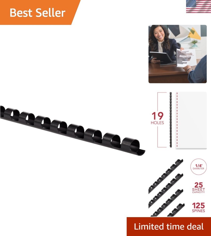 Effortless Document Binding with 1/4” Black CombBind Spines, 125 Durable Spines