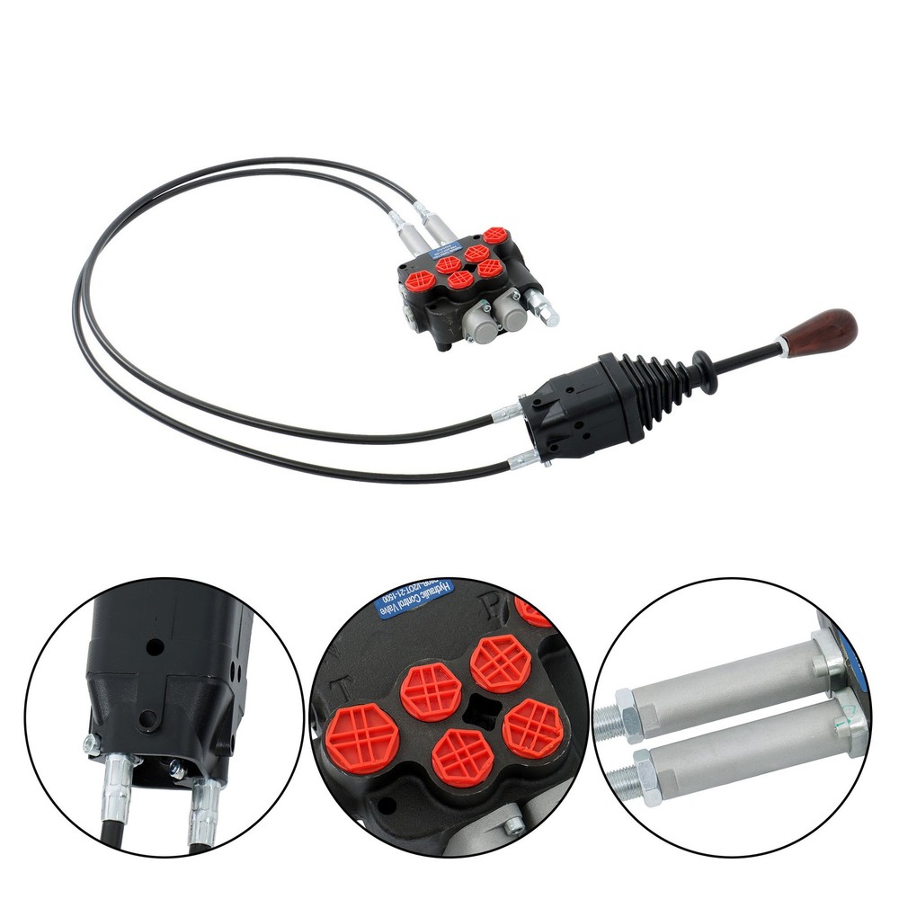 2 Spool Remote Control Valve 80LPM Hydraulic Kit w/Joystick 4.9ft Cables