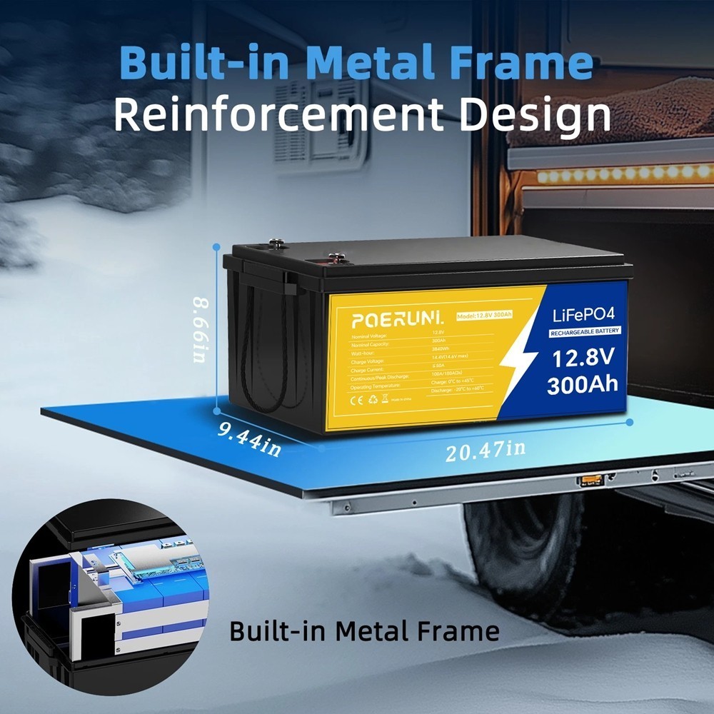 12V 300Ah LiFePO4 Lithium Battery BMS 15000+ Cycles for Solar RV Off Grid Marine