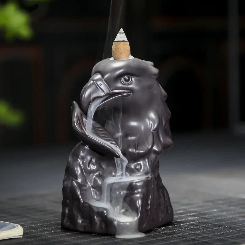Eagle Head Backflow Cone Incense Burner holder waterfall ceramic reverse