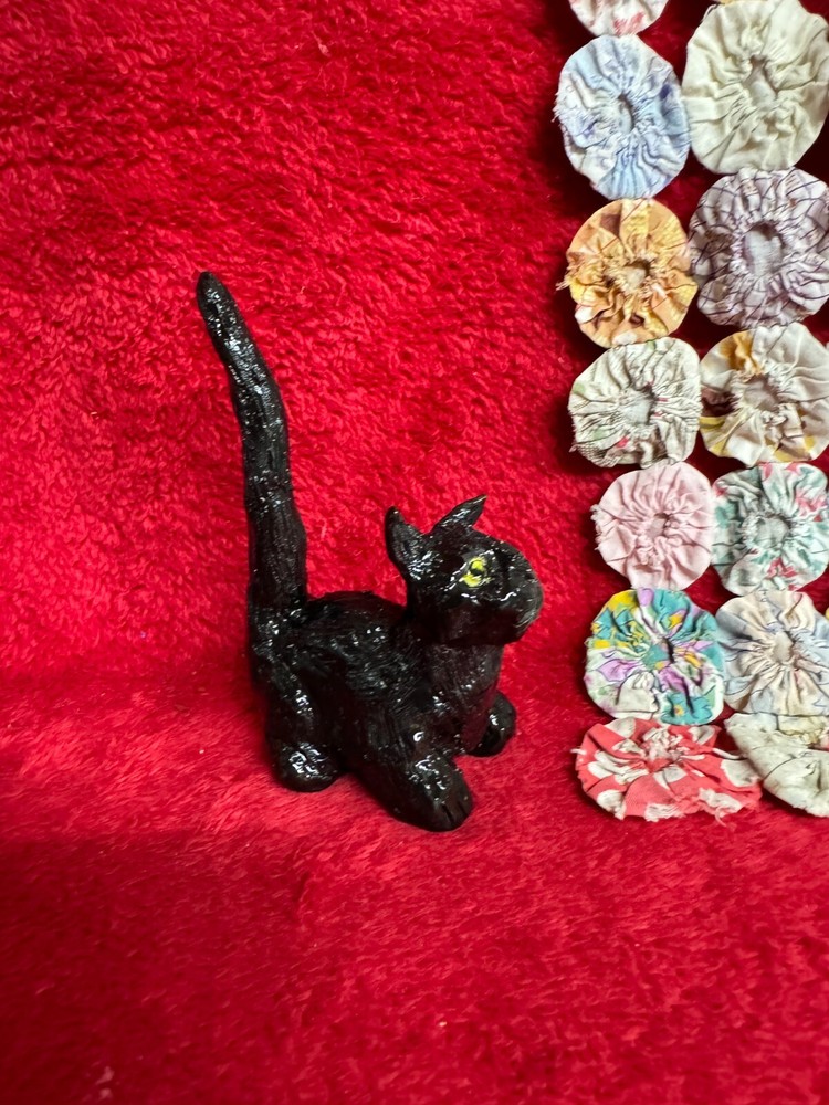 Handmade Pottery Black Cat Ring Holder