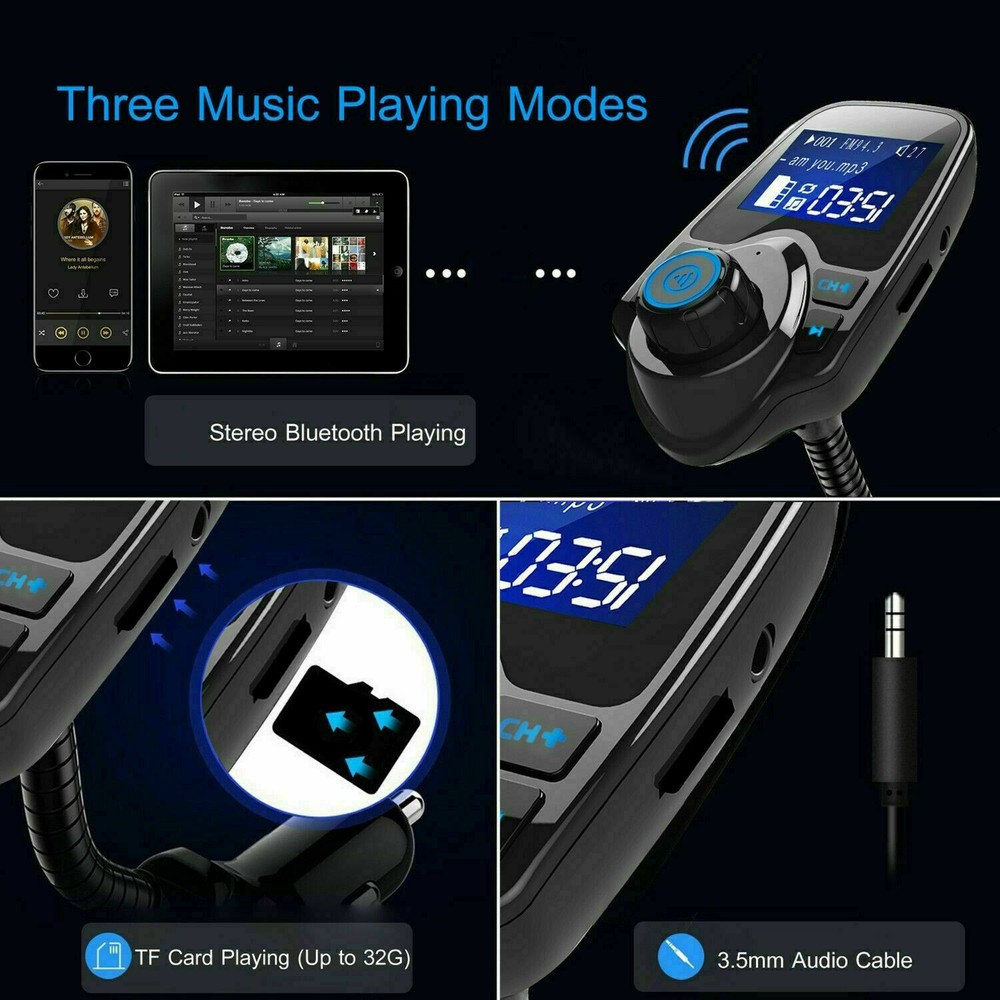 Bluetooth In-Car Wireless FM Transmitter MP3 Radio Adapter Car Kit 2 USB Charger
