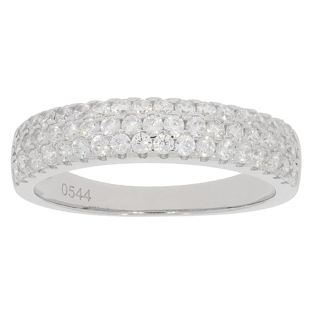 Sterling Silver 3 Row Band Ring White Topaz