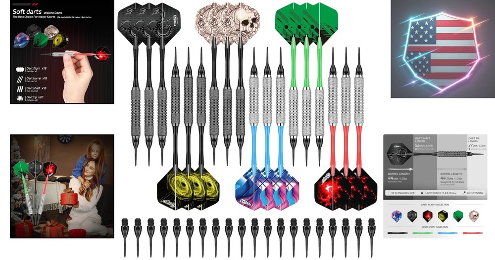 Darts Plastic Tip - 18pcs Soft Tip Darts Set for Electronic Dart Board