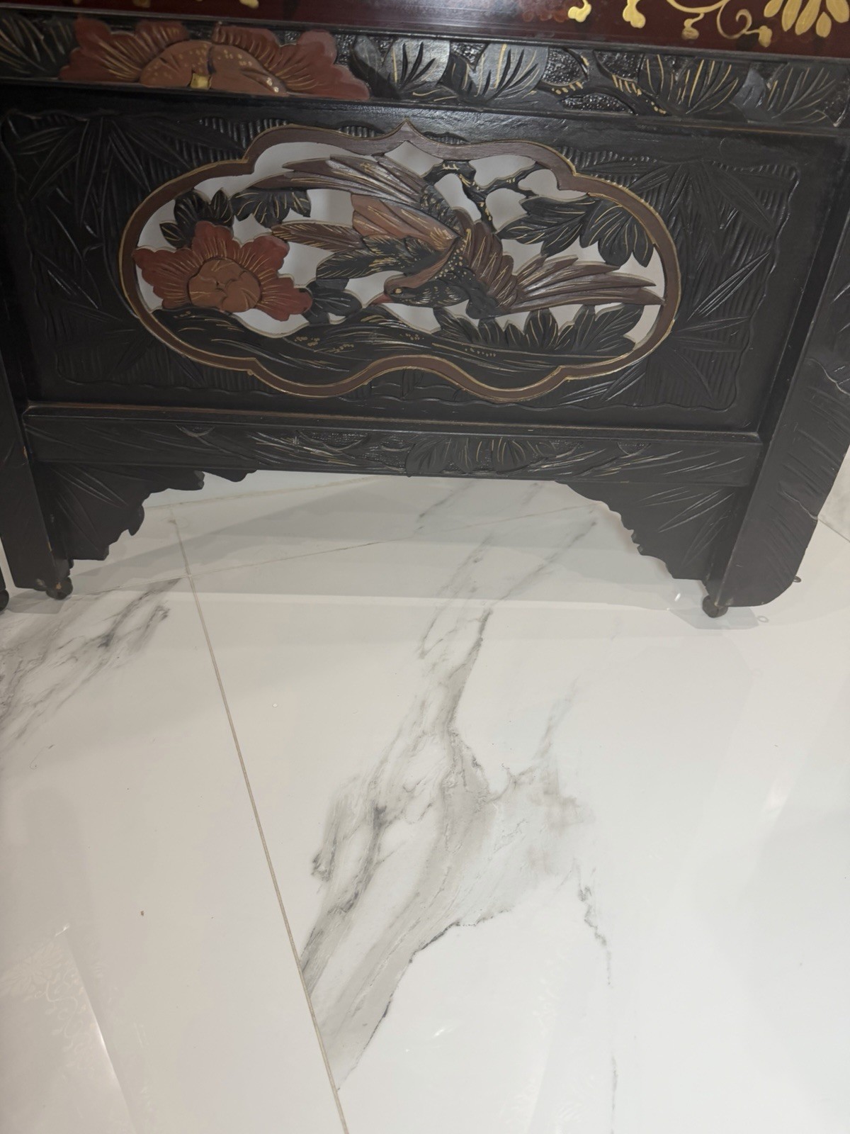 Asian Style Hand Painted Carved Wood Room Divider Birds & Flowers