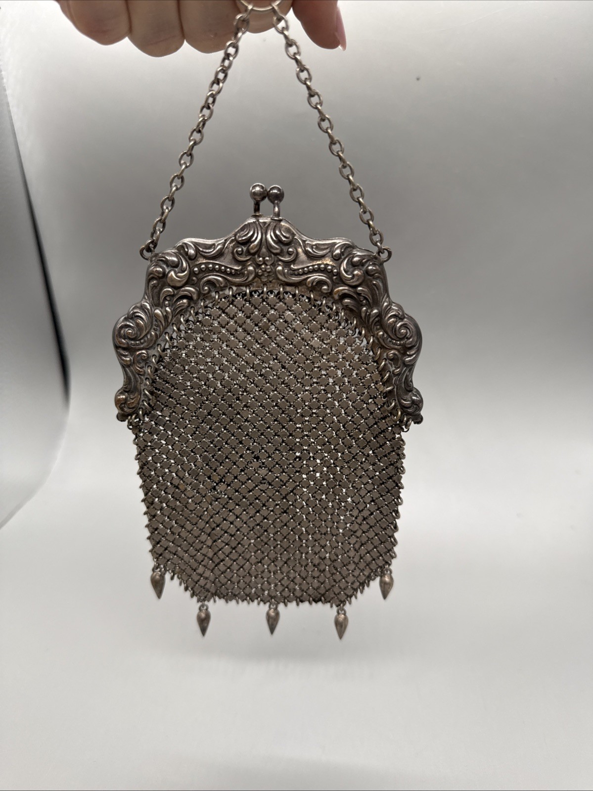 Amazing Antique Art Nouveau German Silver Purse Pouch Mesh Chainmail NICE