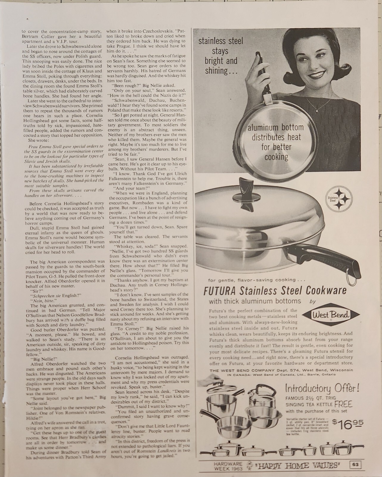1963 West Bend Vintage Ad 13 x 5 futura stainless steel cookware