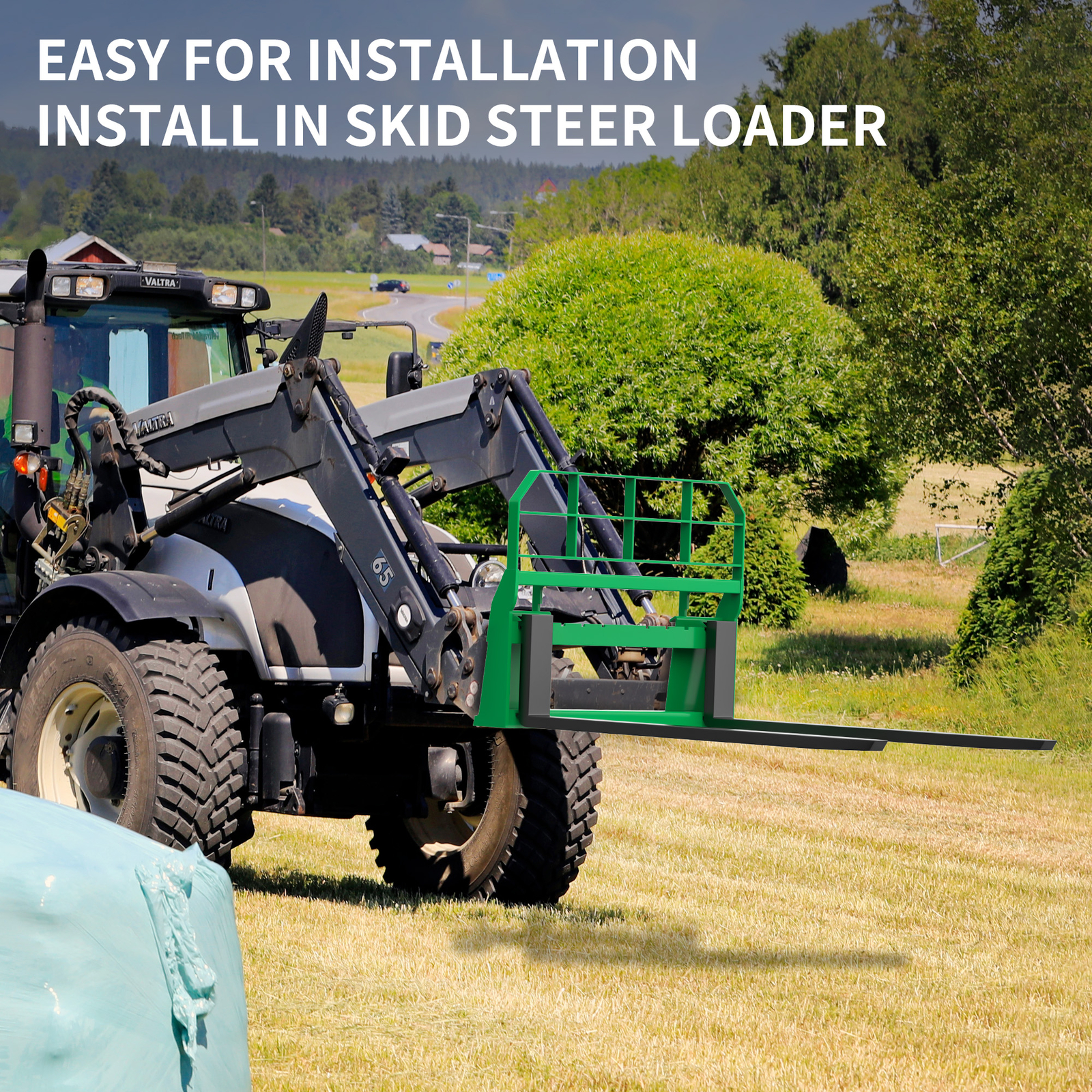 45" Frame Skid Steer Tractor W/ 48" Blades Pallet Fork Quick Attachment 4000LBS