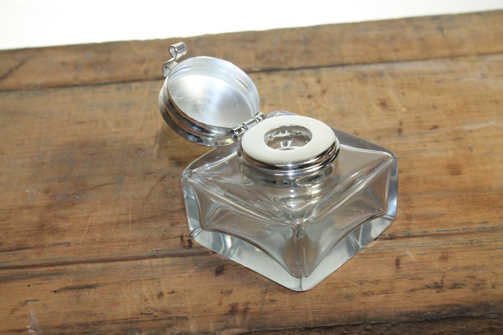 Vintage Antique Style Square Clear Glass Inkwell Bottle ink