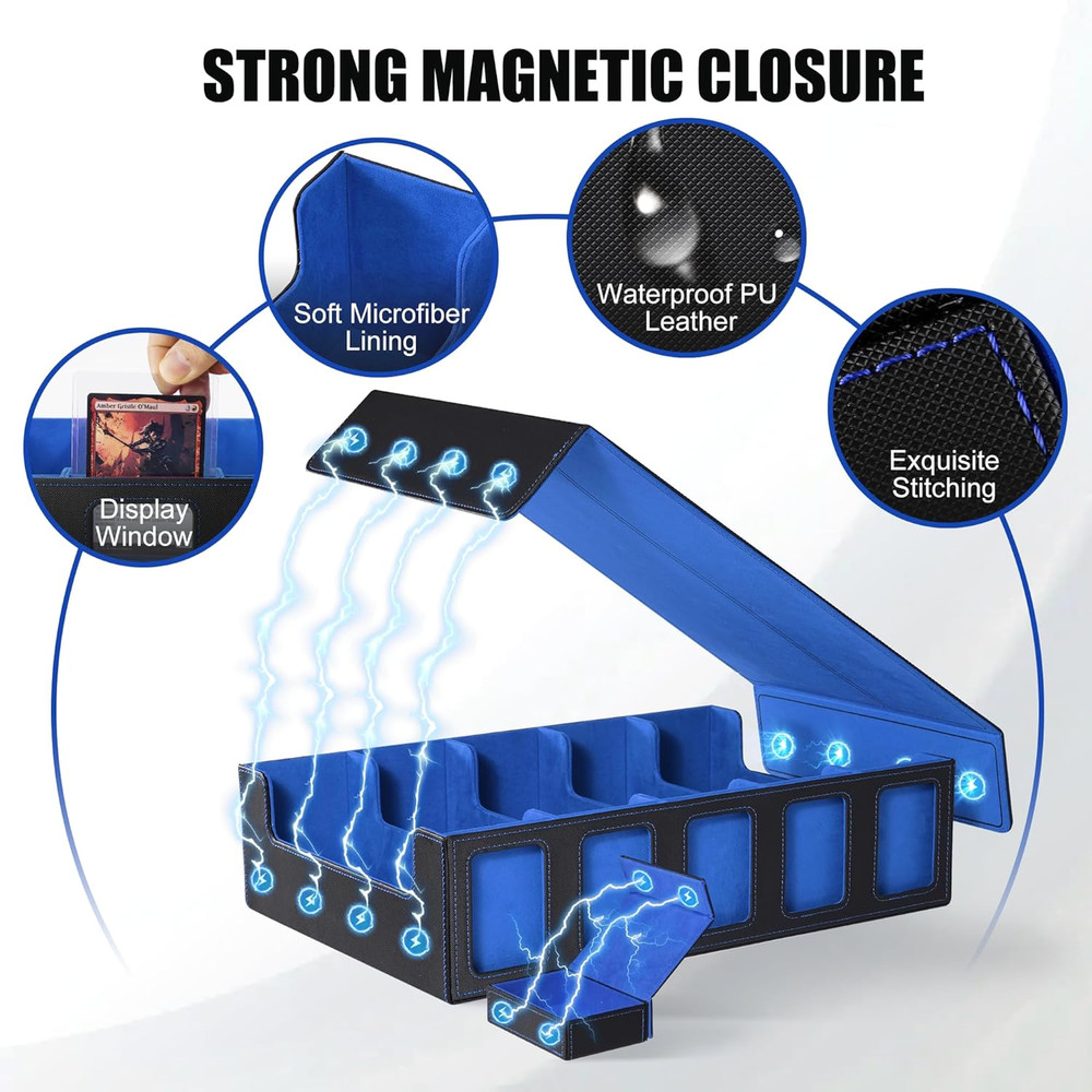 Trading Card Storage Box with Commander Display , 5-Row Deck Case with Removable