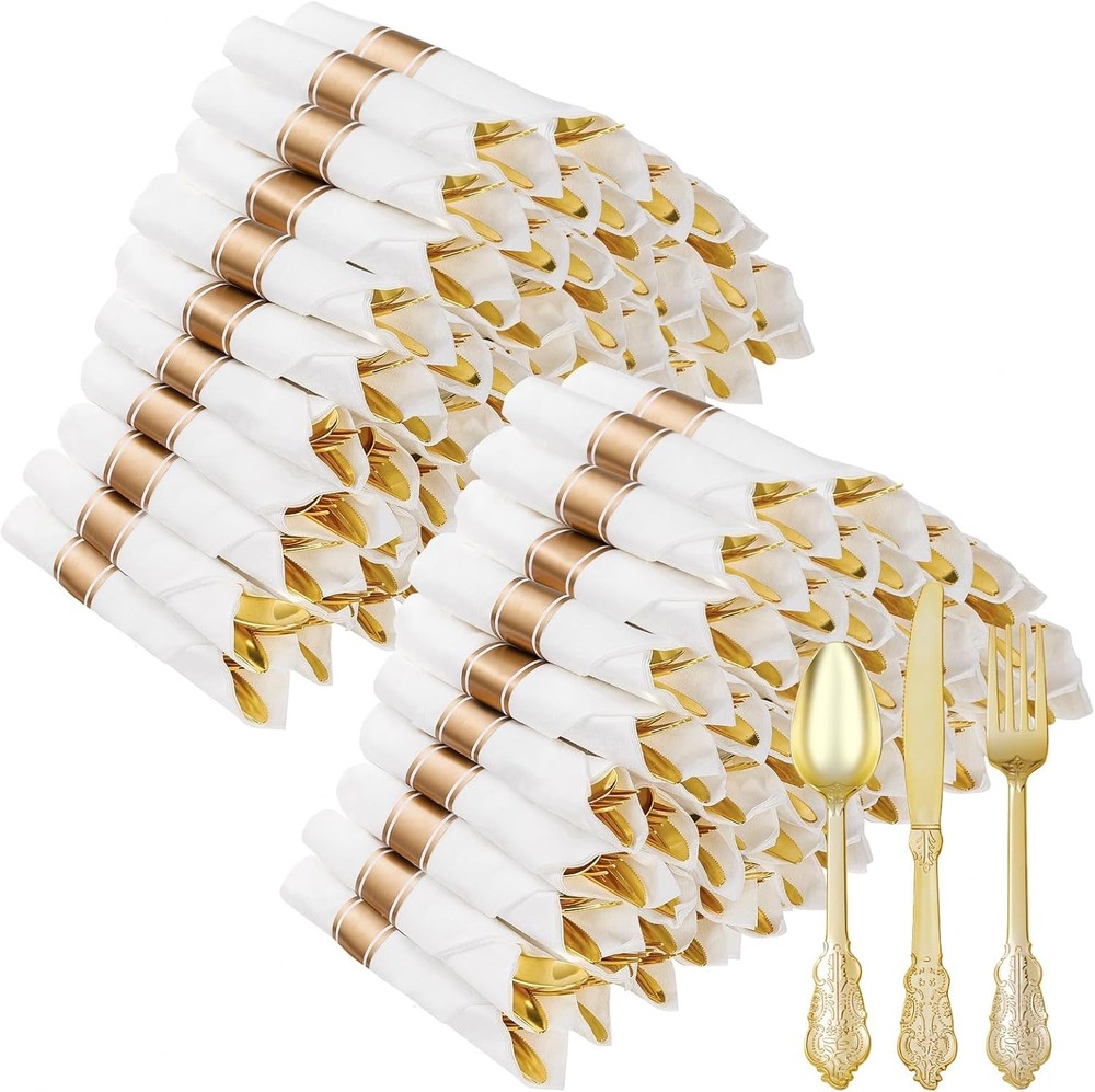 100-piece gold plastic tableware set