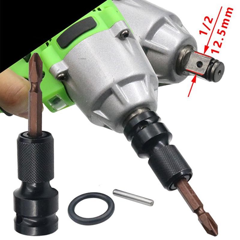 Quick Release 1/2" Square Drive to 1/4" Hex Socket Adapter for Impact Wrench
