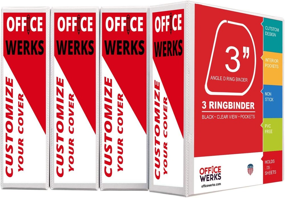 3 Ring Binders, 3 Inch Angle D-Rings, White, 4 Pack, 3 (4 Pack), White