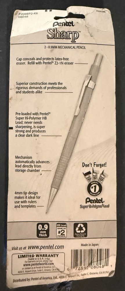 Pentel® Sharp Mechanical Drafting Pencil, 0.9 mm, Yellow Barrel, 2/Pack