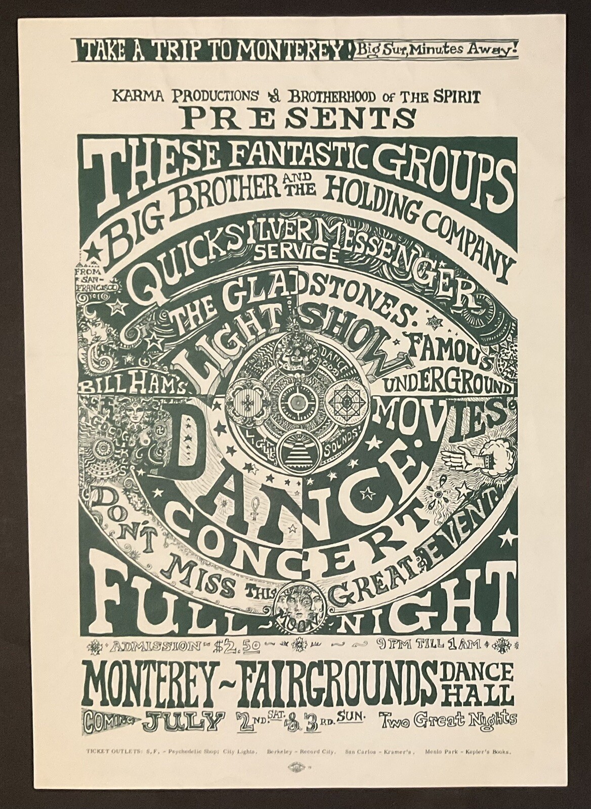1966 BIG BROTHER Monterey Fairgrounds Orig Concert Poster JANIS JOPLIN AOR 3.33