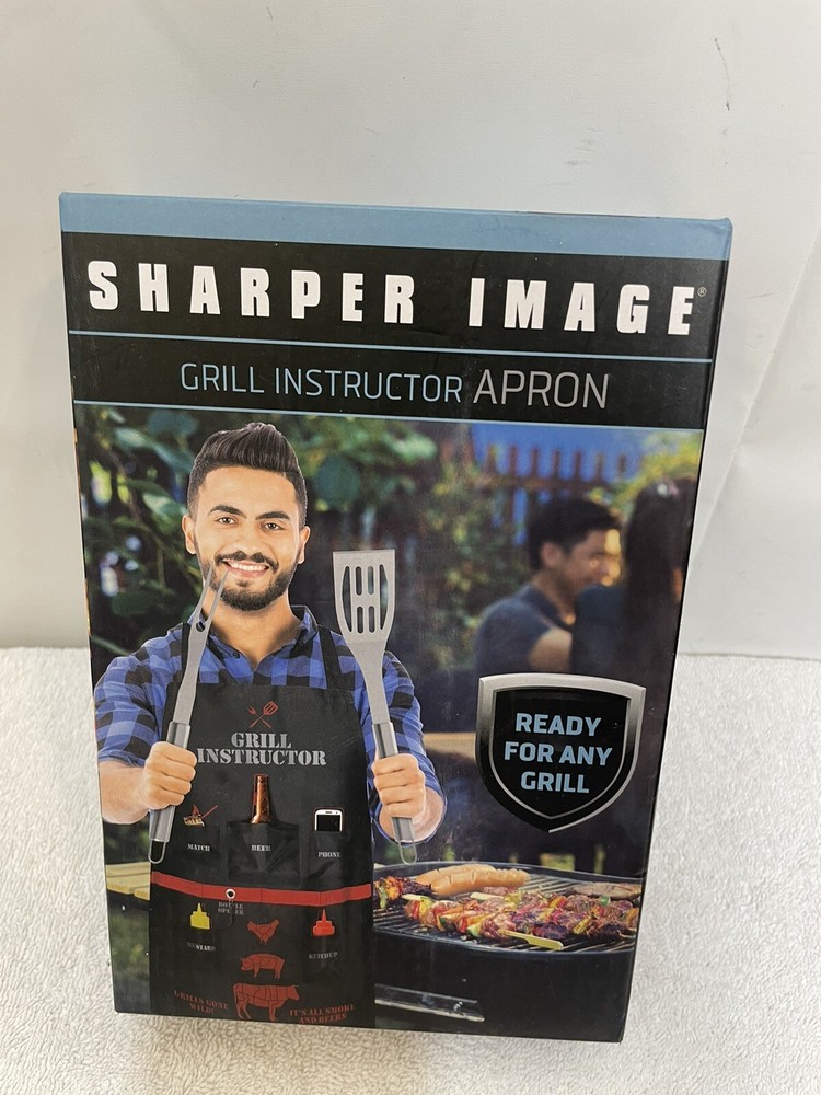 Sharper Image Backyard BBQ Barbecue Chef Black Grill Instructor Apron