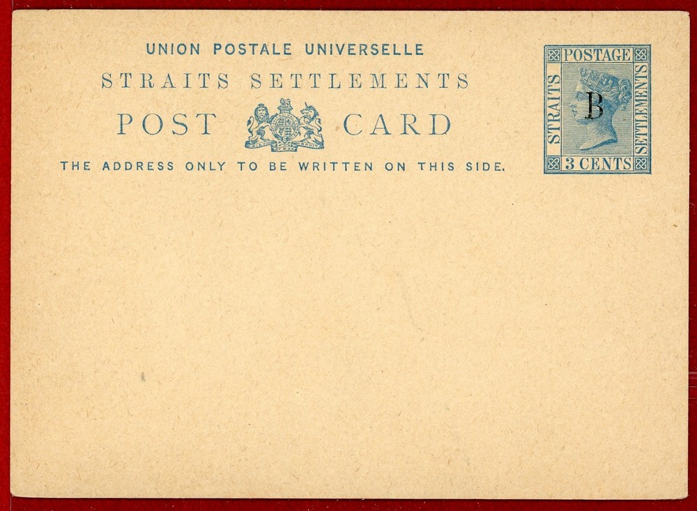Straits Settlements 3c Postal Card, Ovpt B (Bangkok)
