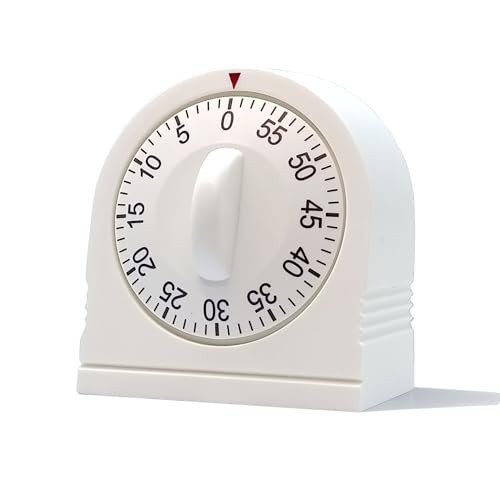 60 Minute Wind Up Timer, Visual Mechanical Timer with Loud Alarm, Manual White