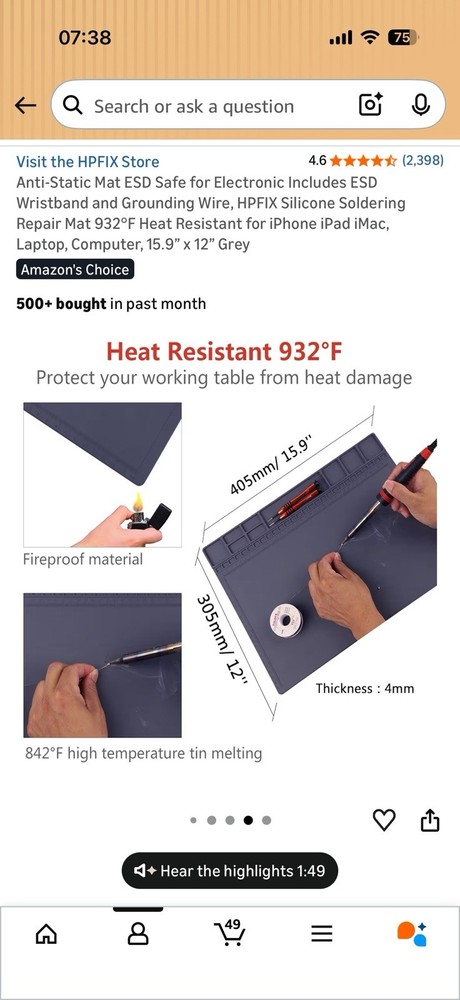 Anti-Static Mat and Wrist Strap Set with Grounding Wire