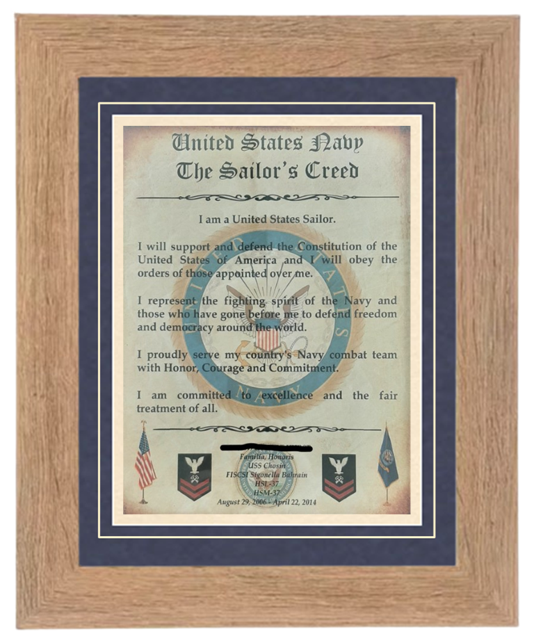 MC-BEST: NAVY Sailor's Creed Framed Matted PERSONALIZED